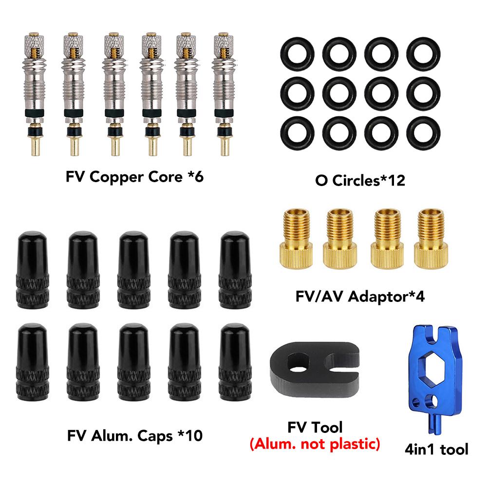 7-74PCS Presta Valve Core Brass FV Nozzle Replacement MTB Road Bike Tubeless Service Parts Alloy Remover Tool O-Ring Optional