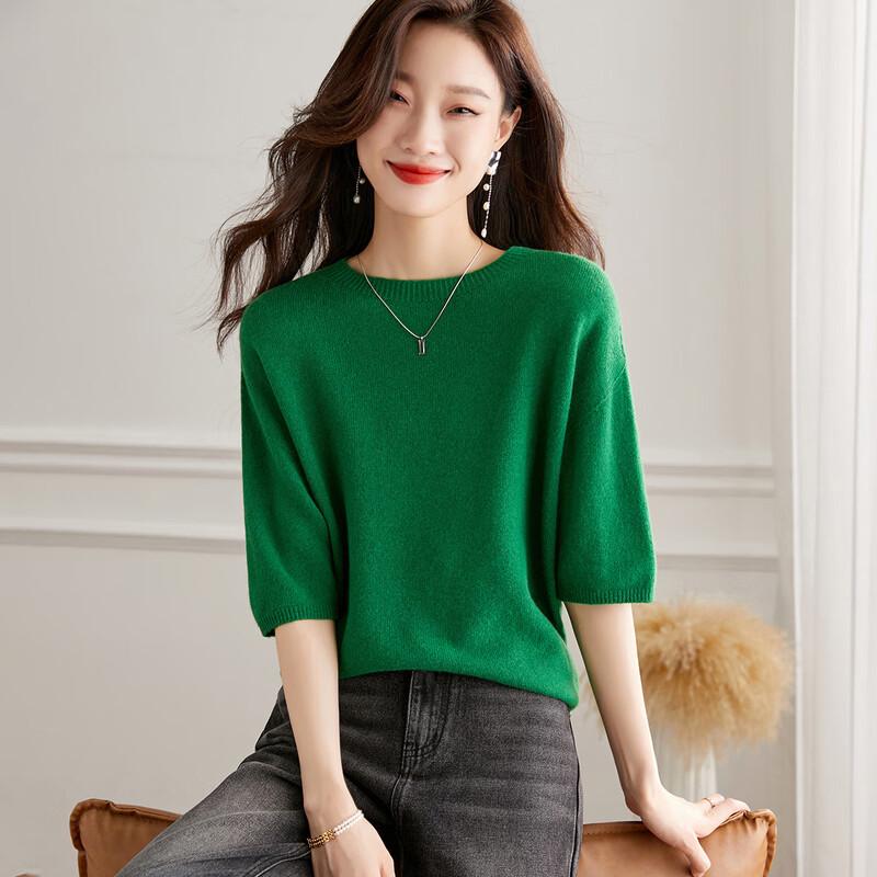 Women's 100% Merino Wool Round Neck Half-Sleeve Sweater