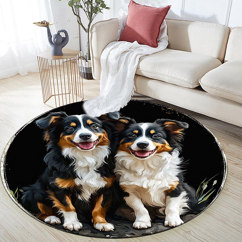 Australian Shepherd Dogs Round Area Rug,Carpet Rug for Living Room Bedroom Sofa Playroom Decor,Non-slip Floor Mat