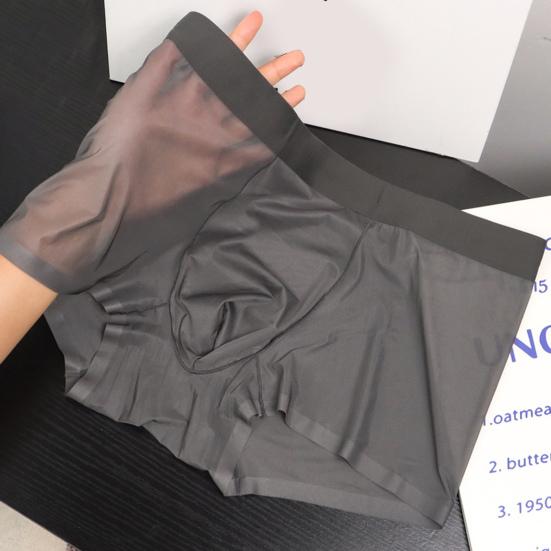 Men Boxer Underwear Mid-rise Tight Cut High Elasticity Shorts Briefs Seamless See-through Solid Color U-Convex Panties