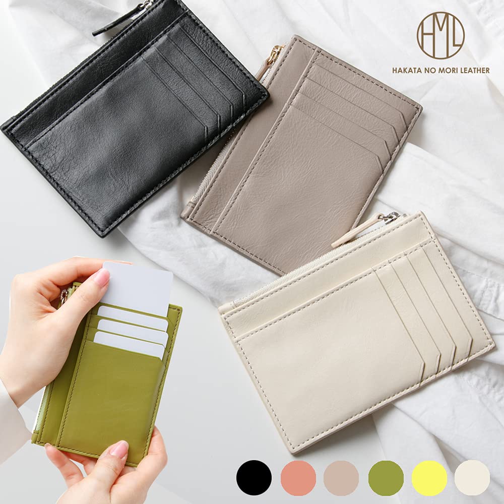 [HAKATA NO MORI LEATHER] Fragment Case, Bifold, for Bills, Genuine Leather, Mini Wallet, Small, Slim, Compact, Card Holder, Coin Purse, YKK Zipper,