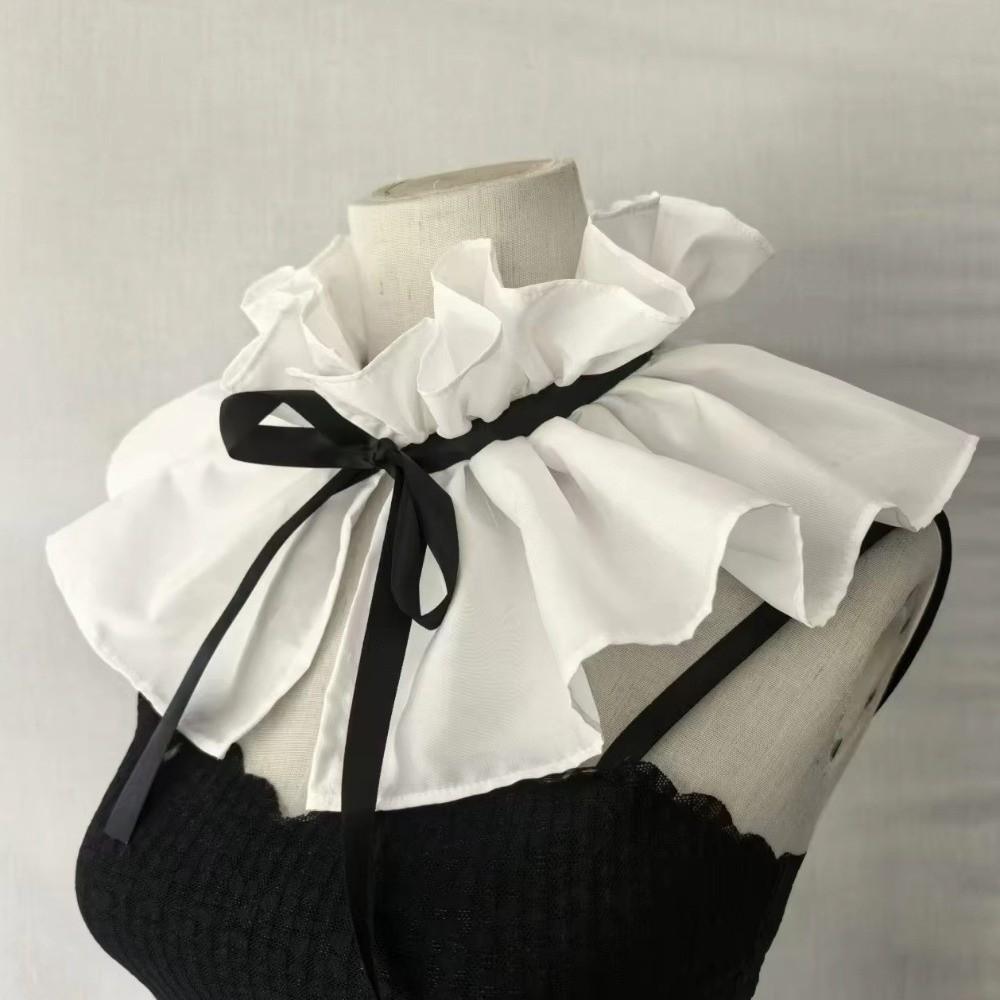 Ribbon Tie Faux Ruffled Shawl Ruff Lace Up Pleated Retro Fake Stand Collar  Girls Clothes
