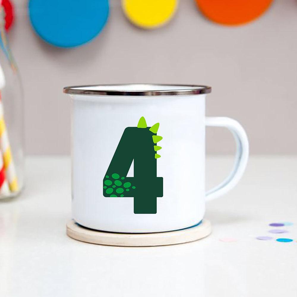 Number 1-9 Boys Dinosaur Enamel Mugs Creative Cartoon Animal Kids Dessert Juice Cola Cups Kindergarten Baby Child Birthday Gifts