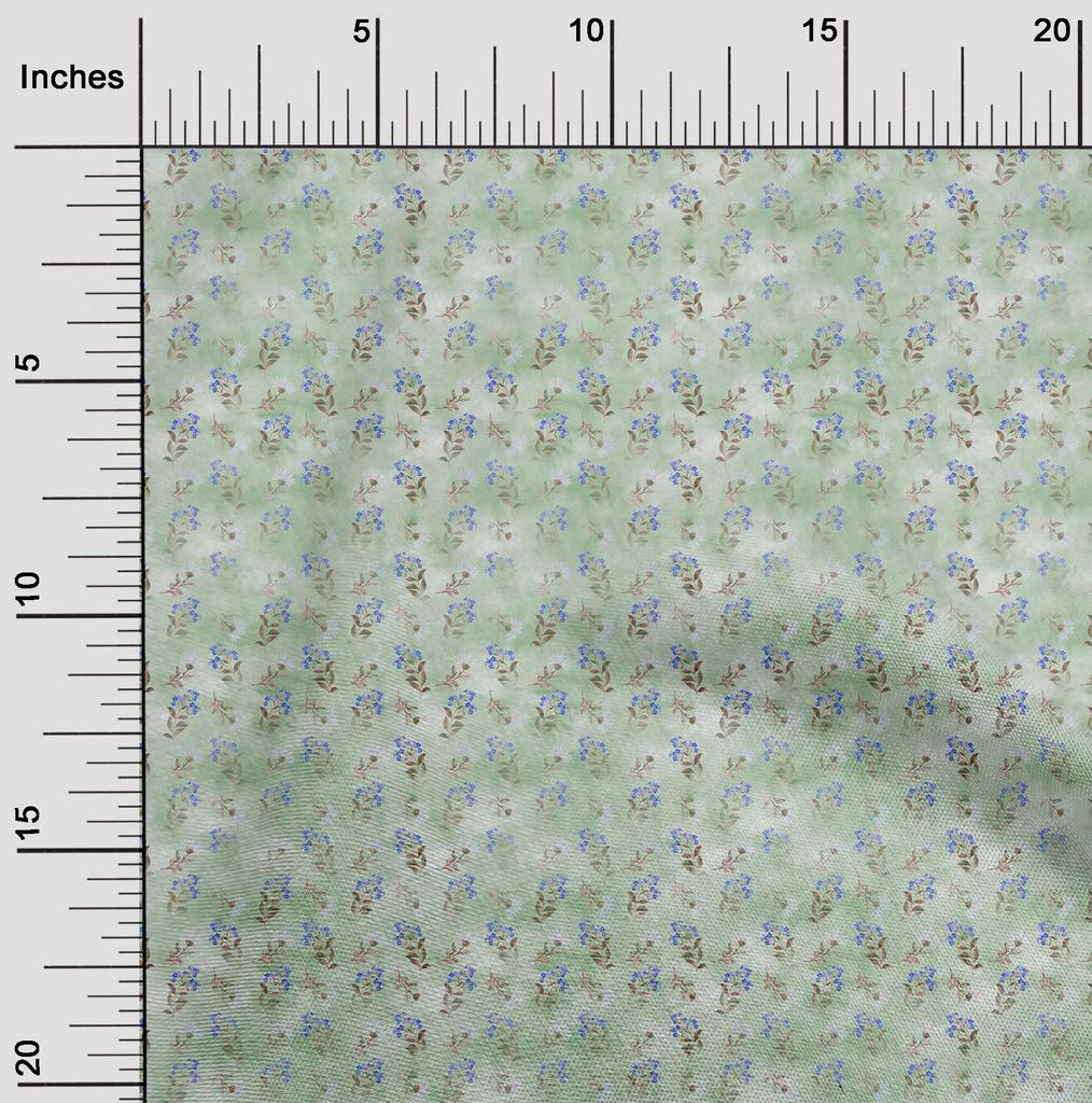 oneOone Cotton Flex Light Green Fabric Watercolor Floral Sewing Material Print Fabric By The Yard 40 Inch