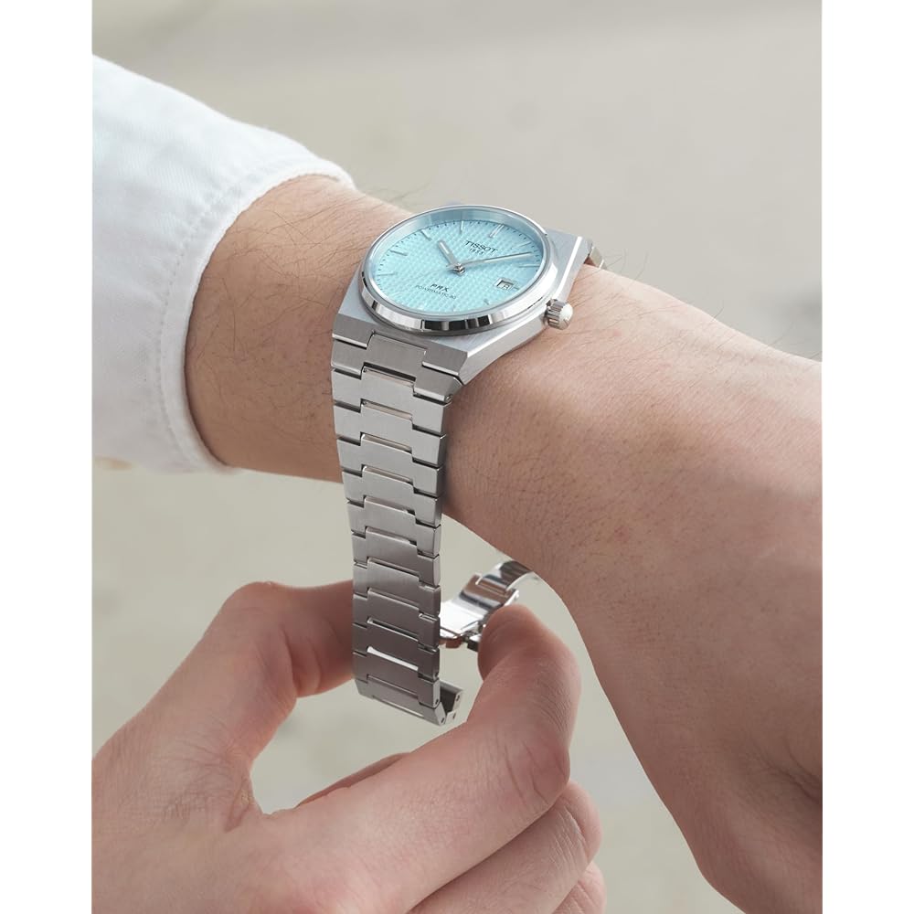 TISSOT Heren PRX Powermatic 80 Horloge met IJzige Blauwe Wijzerplaat en Armband (T1374071135100) [Officiële Import]