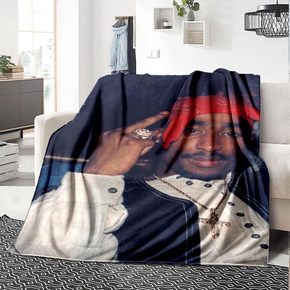 1 Stück 2Pac Hip Hop Decke Weich Leicht Ganzjahres Mehrzweck Überwurf für Sofa, Bett, Büro & Picknicks, Französischer Stil mit Ikonischem Albumcover & Zitaten