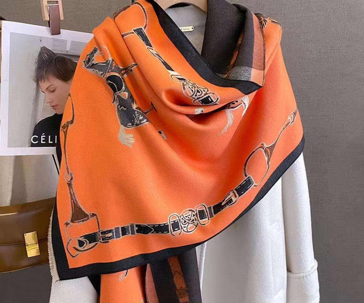 Korean Light Luxury Retro Equestrian Printing Imitation Cashmere Scarf Women S Autumn And Winter Thickened Warm Scarf Fashionable Versatile Shawl