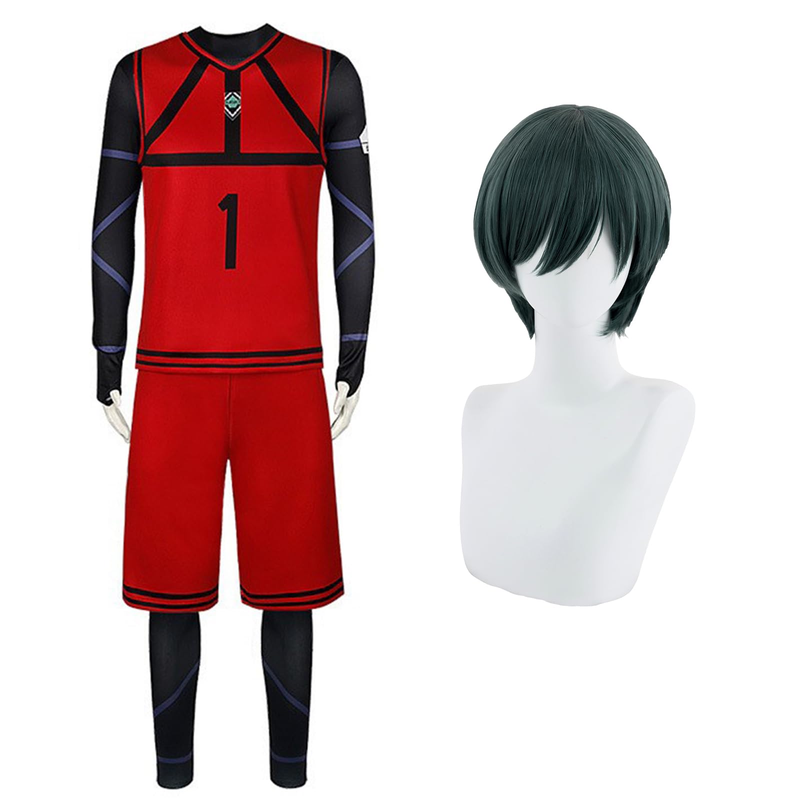 

Blue Lock Cosplay Itoshi with Itoshi Rin Soccer Training Number Blue Lock Rank 1 Rin Second Selection Red with Size [NOKIJP] Costume, Rin, Wig,