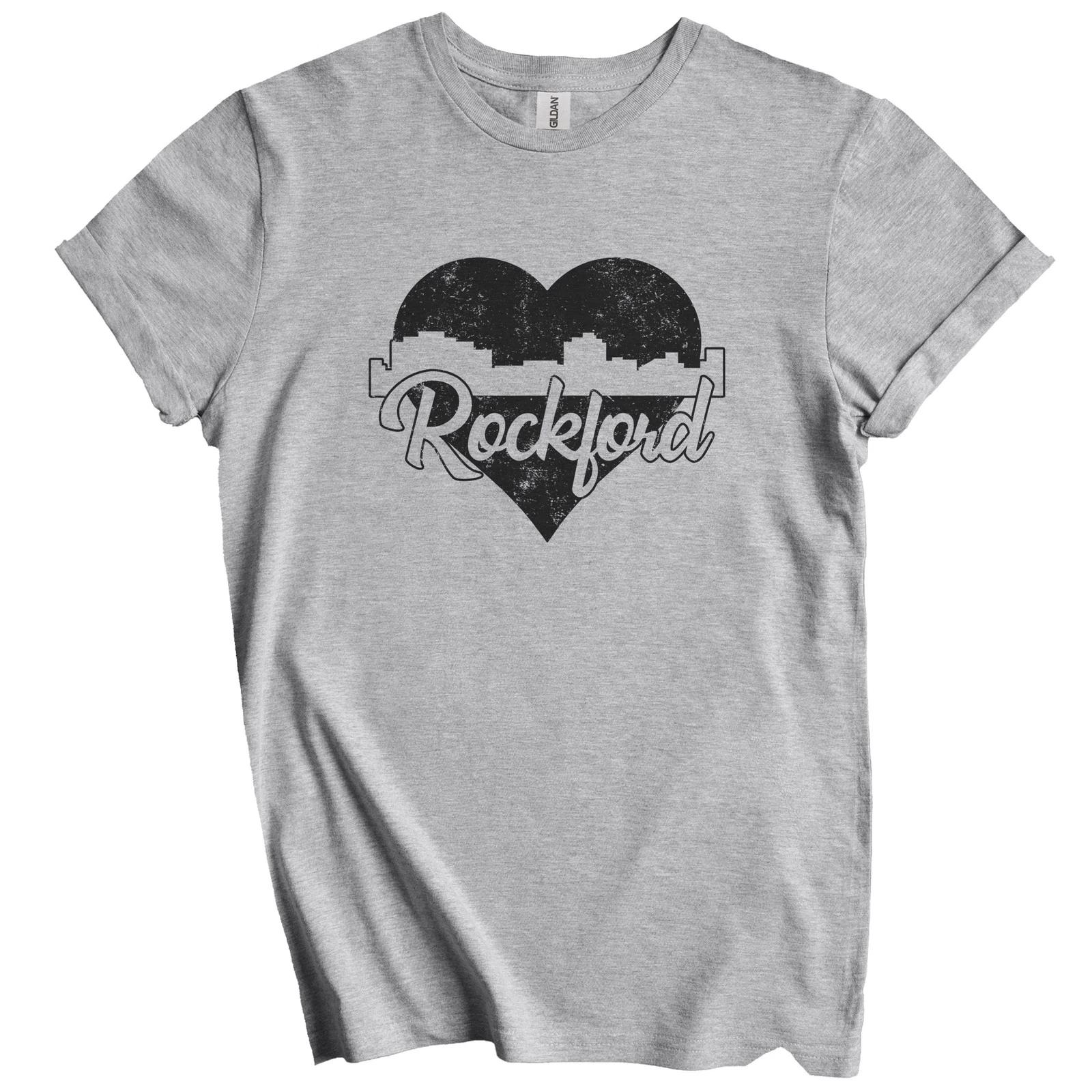 Retro Rockford Illinois Skyline Heart Distressed T-Shirt S