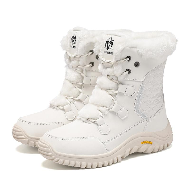 Winter New Outdoor Snow Boots Women's Medium Tube Piled Thickened High-top Large Cotton Shoes Outdoor Cotton Boots