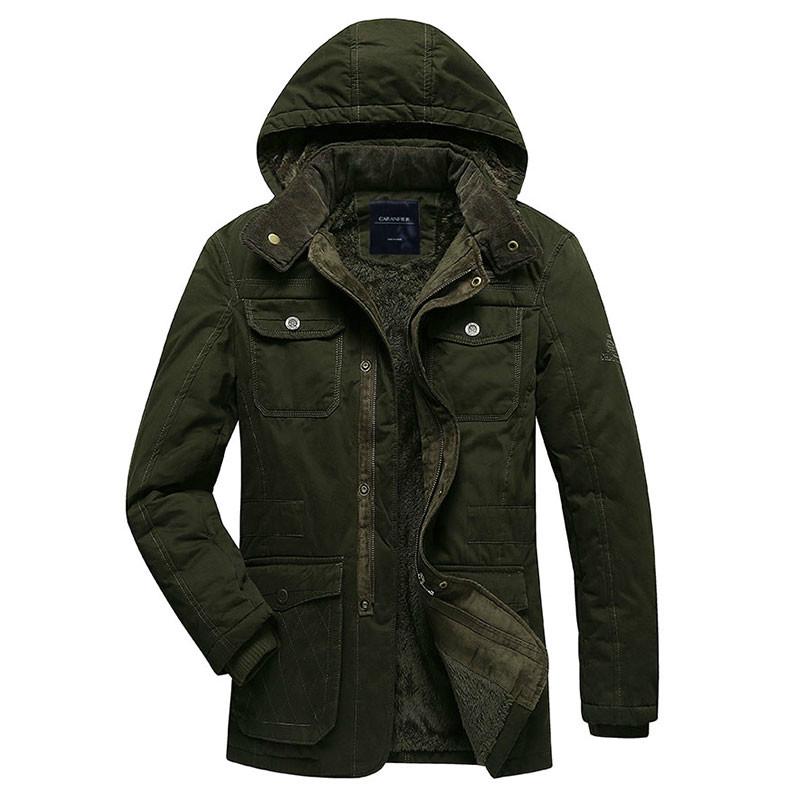 Winter Men Thick Fleece Jacket Hat Detachable Cotton Coat Social Activity Fashion Casual Business