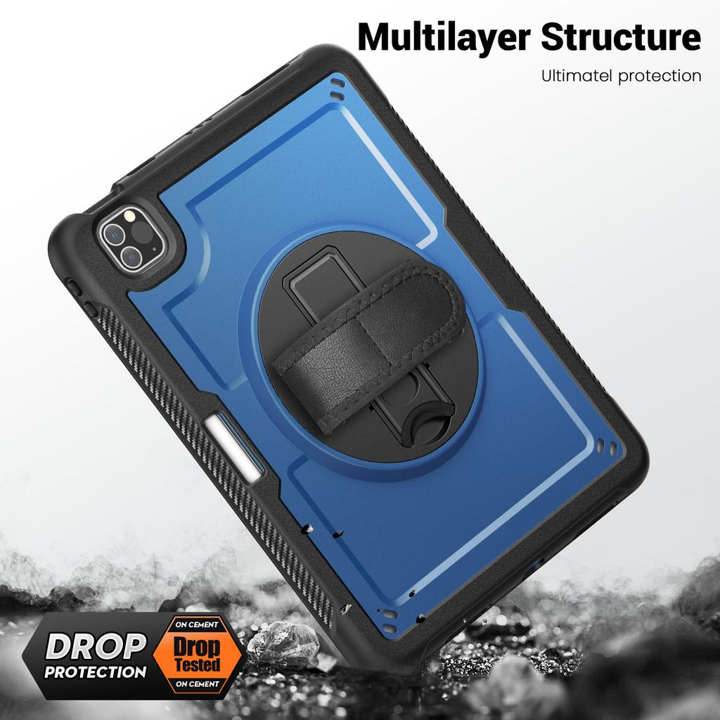 Tablet Case For iPad Air (2022)/(2020)/Pro 11 (2022)/(2021)/(2020)/(2018) Kickstand PC + TPE Cover with Hand Strap