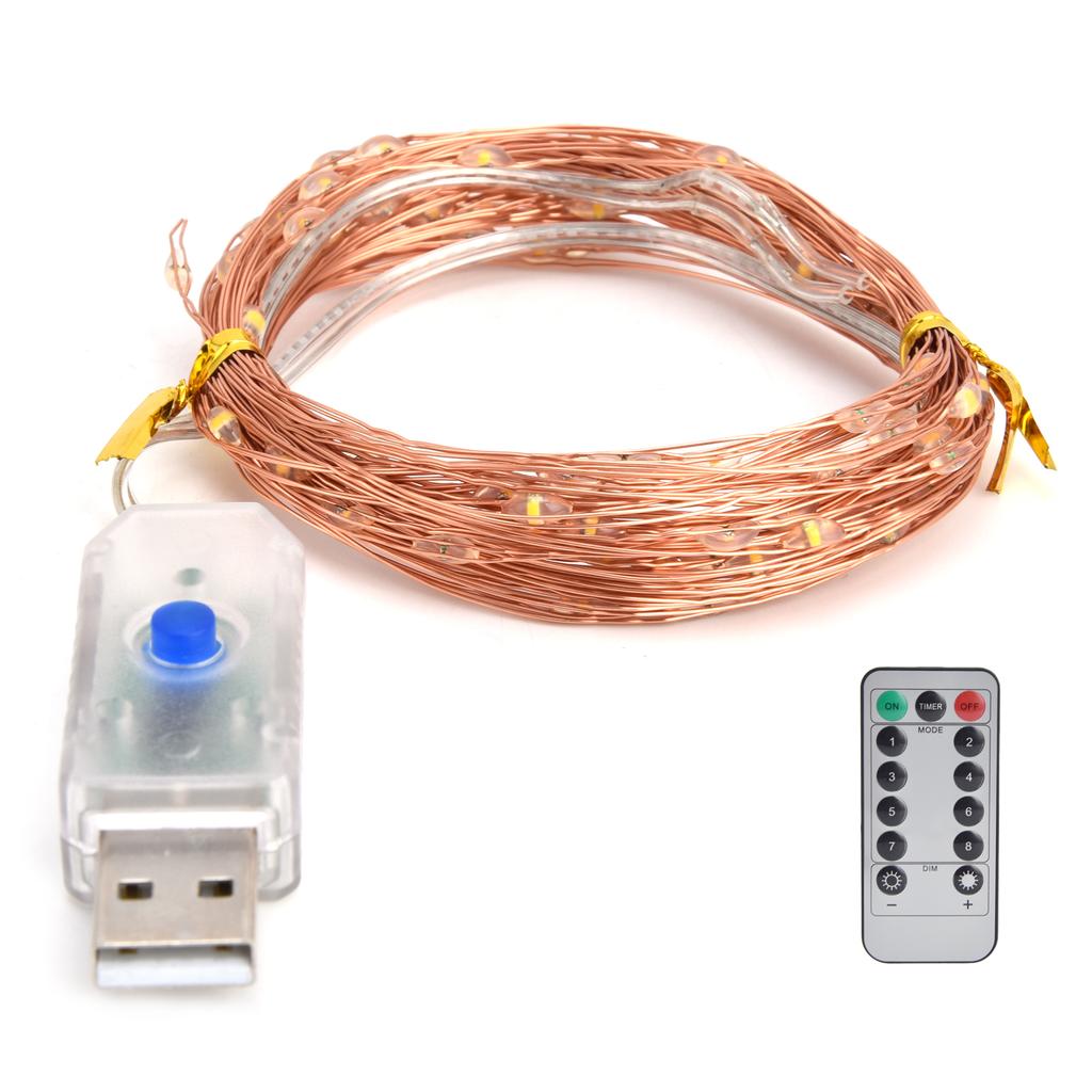 LED Remote Control String Light 8 Modes USB Powered 33ft/100LED Copper Wire String Light