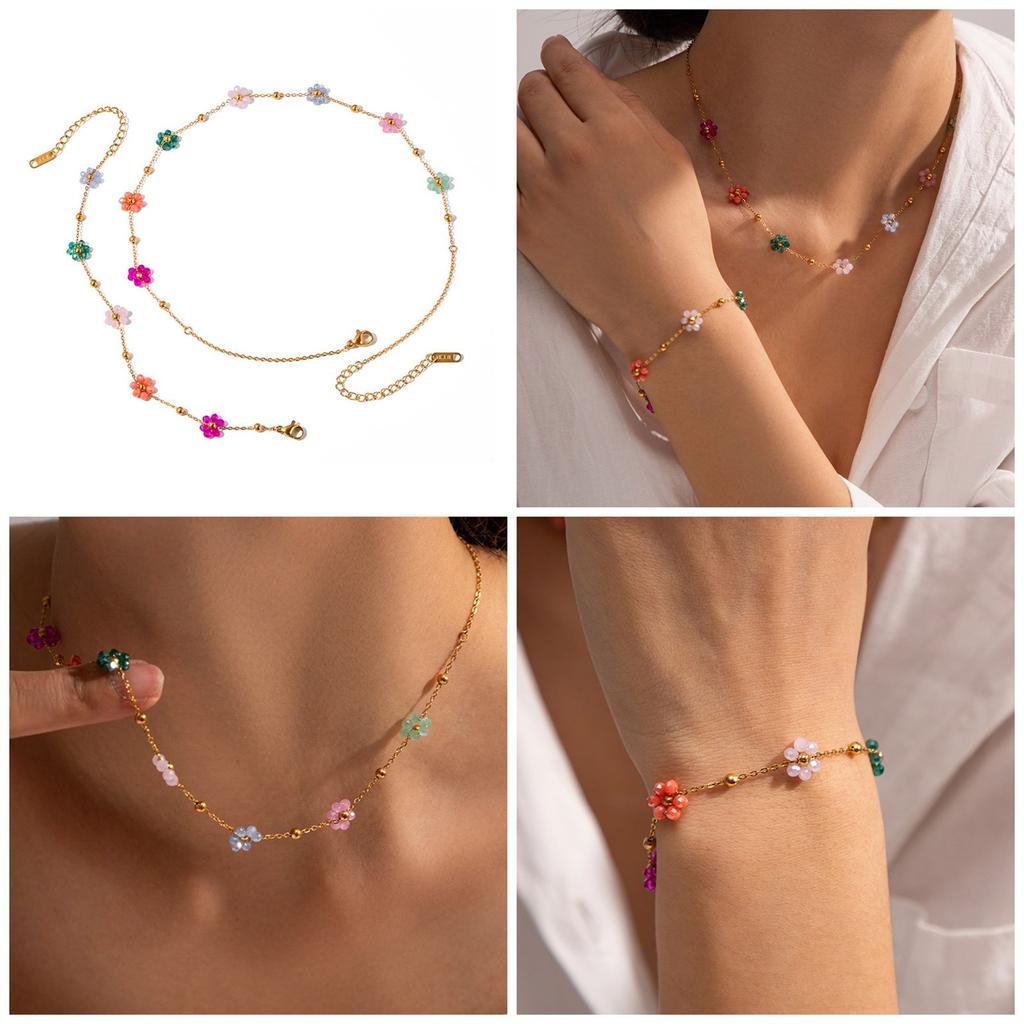 Crystal Floral Jewelry Colorful Flower Necklace/Bracelet Valentine's Day Gift Stylish Accessory for Everyday Wear