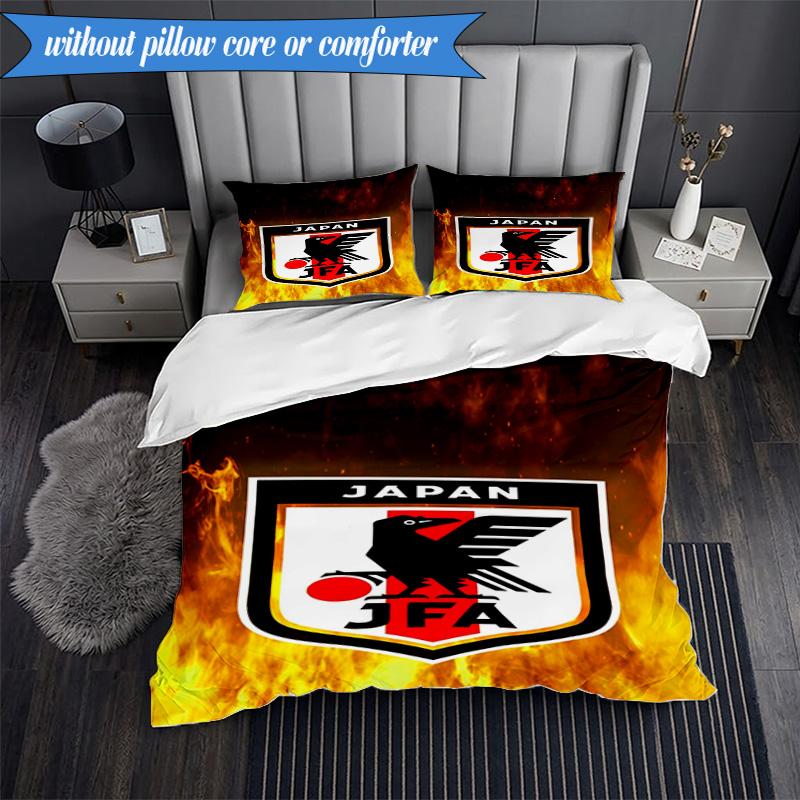 3PCS Japan Football Association Emblem Bedding Set 2D Printing (Includes 1 Duvet Cover + 2 Pillowcases Coreless), Bedroom decor,Fan gift