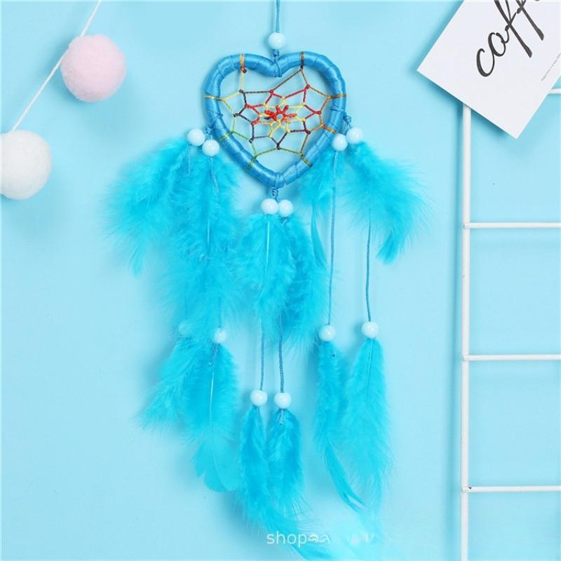 Feather Pendant Decoration Ornament Car Pendant Feather Wind Chimes Decor DIY Handmade Dream Catcher Home Dreamcatcher синий