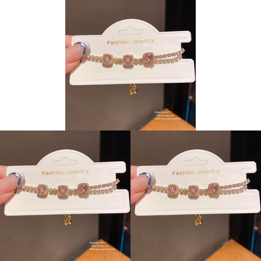 Light Luxe Copper Zircon Square Charm Bracelet For Fashionable Women Gift