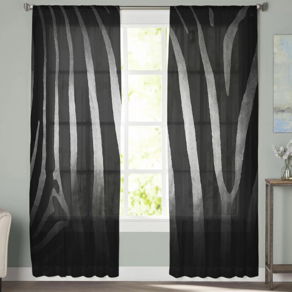 Zebra Svartvita Ränder Närbild Chiffong Skira Gardiner för Vardagsrum Sovrum Dekor Fönster Voile Tyllgardin Draperier