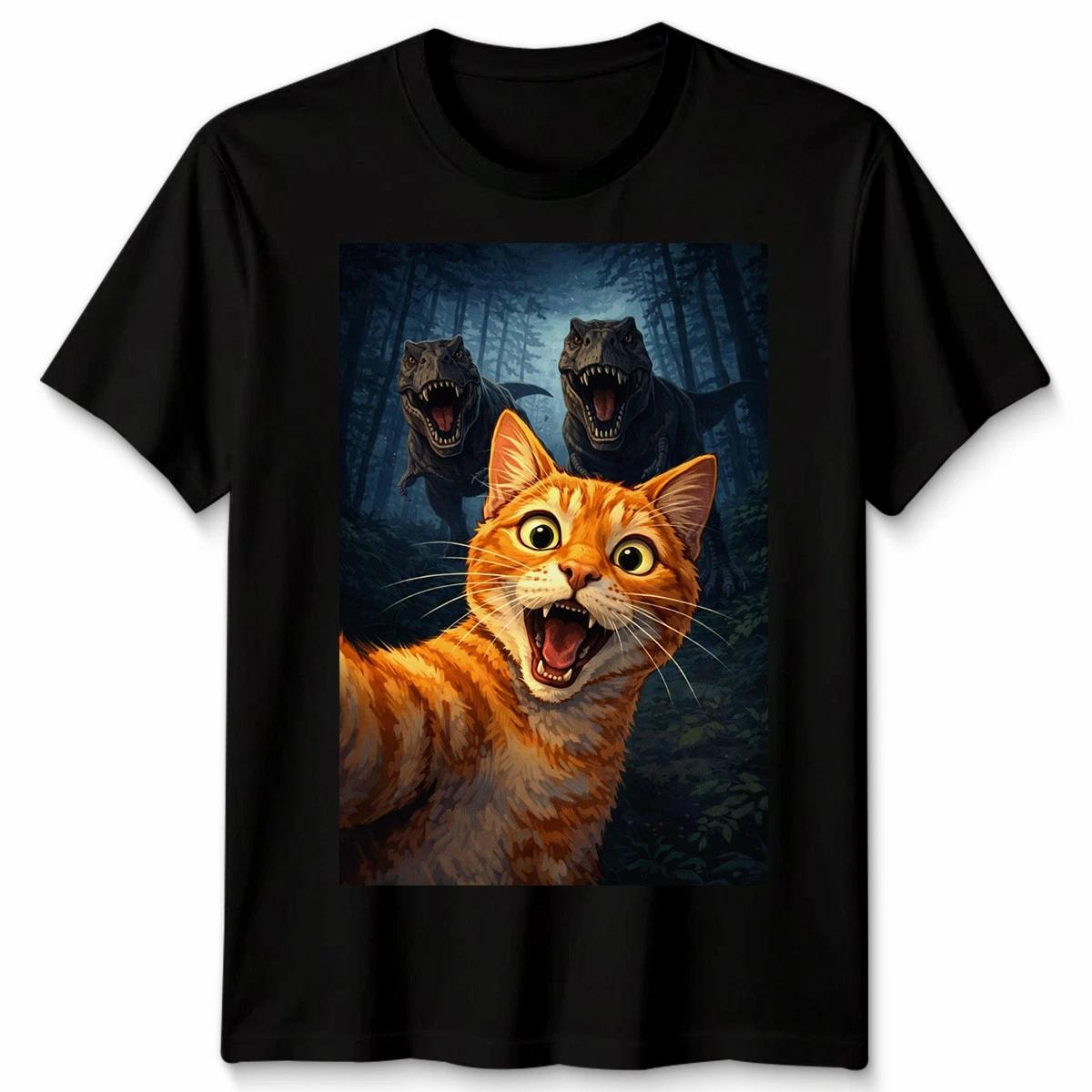 

Funny Cat Selfie With Trex Dinosaur Cat Gift Kids Unisex Tshirt Tee 120