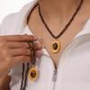 Maillard Titanium Steel Tiger Eye Oval Pendant Necklace - Retro Beaded Chain, Versatile & Stylish for Women