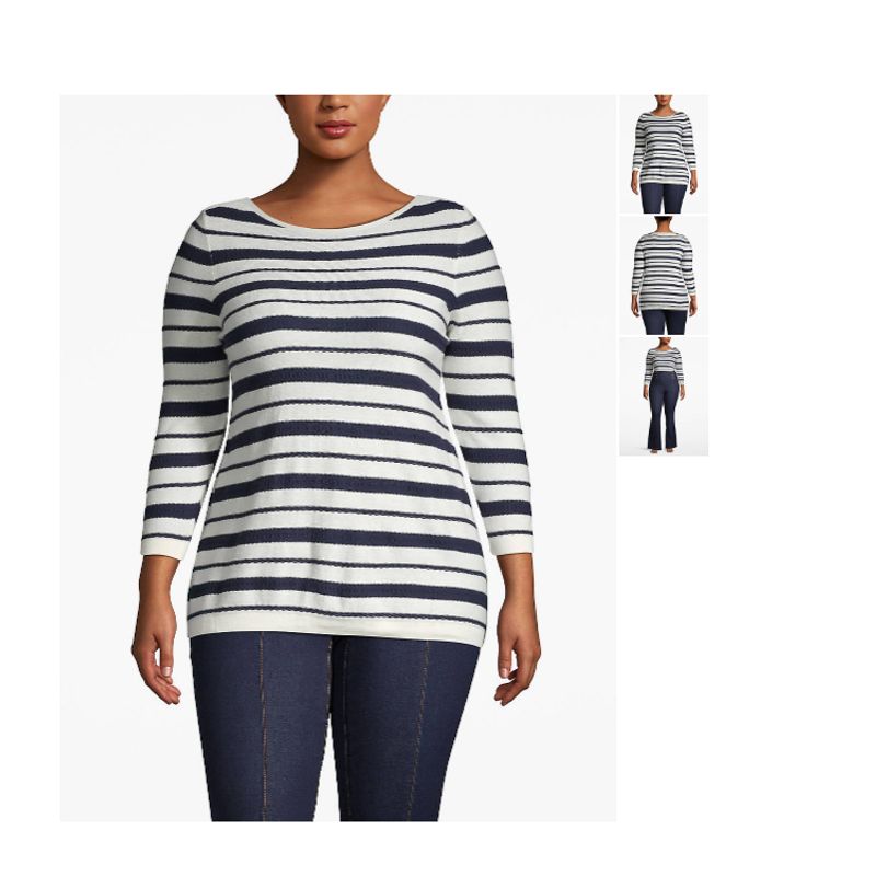 

Sunshine House Spring New Arrival Export European and American plus Fat plus Size round Neck Stripes Slimming Sweater Lightweight Sweater White Stripes 18/20: Bust size 128