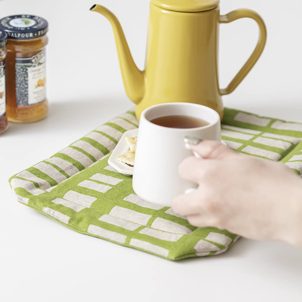 Tea Koushi 32cm Wide x 23cm Long x Made in Washable Japanese &NE Mat, Green, 1.5cm Thick, Japan, Cotton, Pattern, NHK-223-KSGR