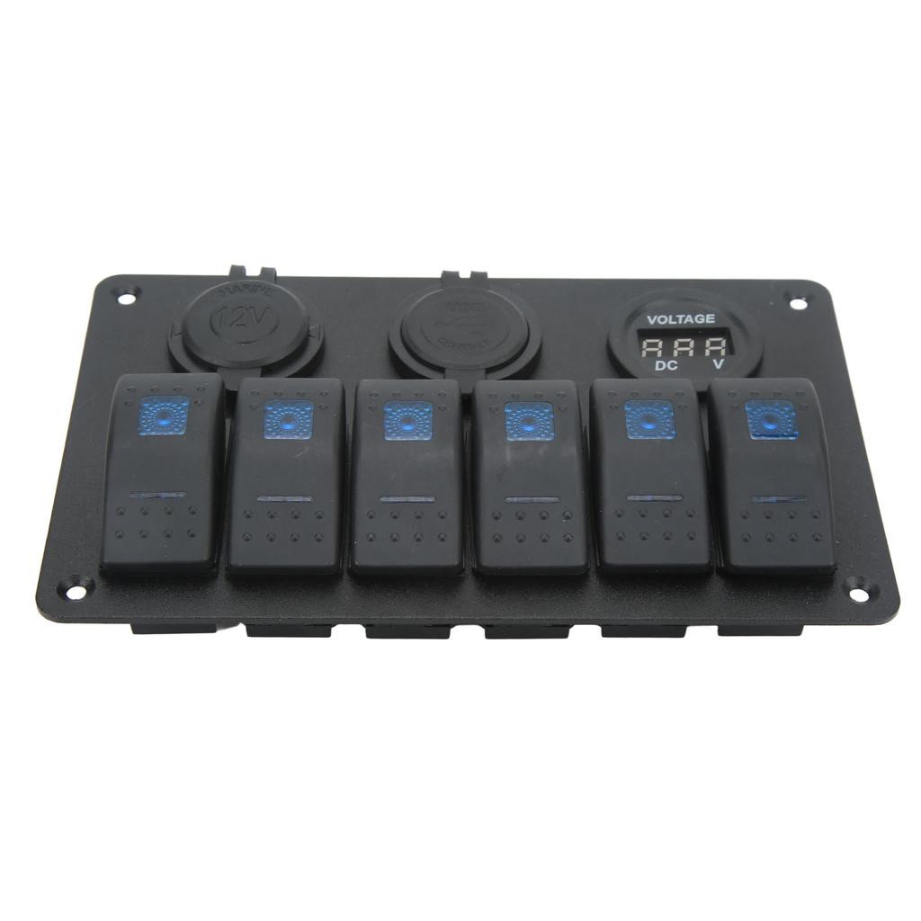 20A 6 Gang Rocker Switch Panel 12V 24V Blue Light Waterproof for Boats Ships Cockpits SUV Trucks