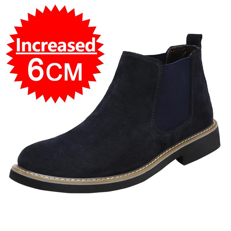 Fashion Fashion Men Elevator Shoes Chelsea Boots 6CM Invisible Inner Increase Shoes Men's Height Increasing Shoes New Leather Men Boots