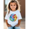 European Sizes Girls' Summer Short-sleeved T-shirt, Colorful Volleyball Print Round Neck Top, Short-sleeved Casual Top, Suitable for Casual Wear