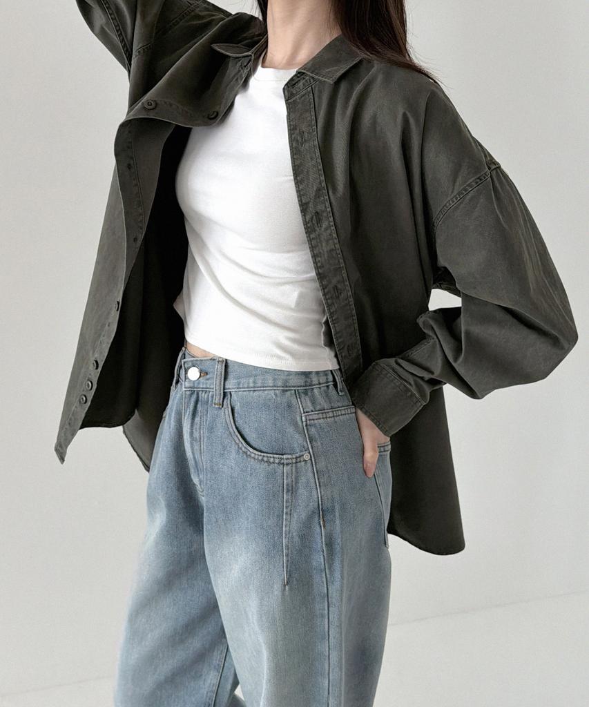ORIGINALDAY Vintage Oversized Pigment Washed Shirt Khaki