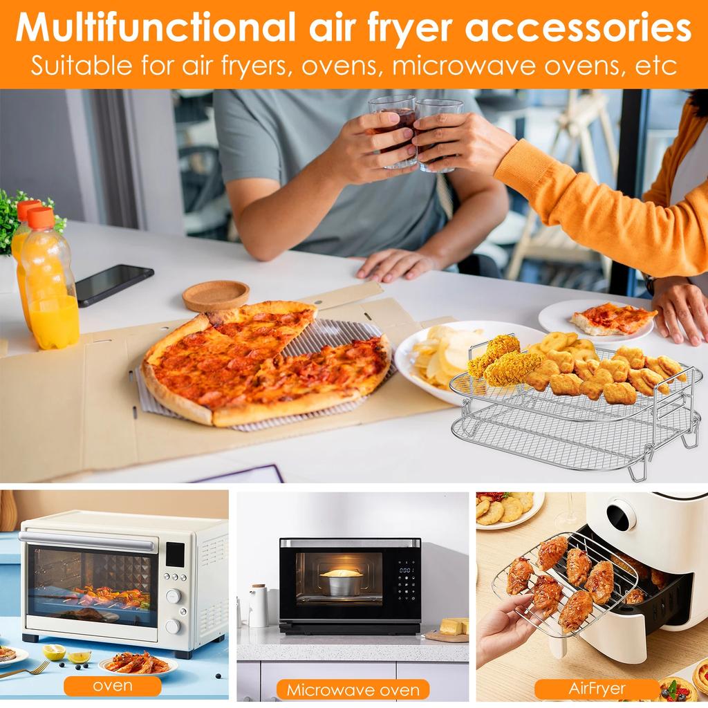 2Pcs Square Air Fryer Rack 8 Inch Stainless Steel Dehydrator Rack Stackable Air Fryer Racks Heat Resistant Square Racks Air