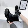 New Mid Calf Boots Women Winter Fashion Lace-up Ladies Chelsea Zipper Botas Mujer Boots Sports Platform Heel Ladies Shoes D466