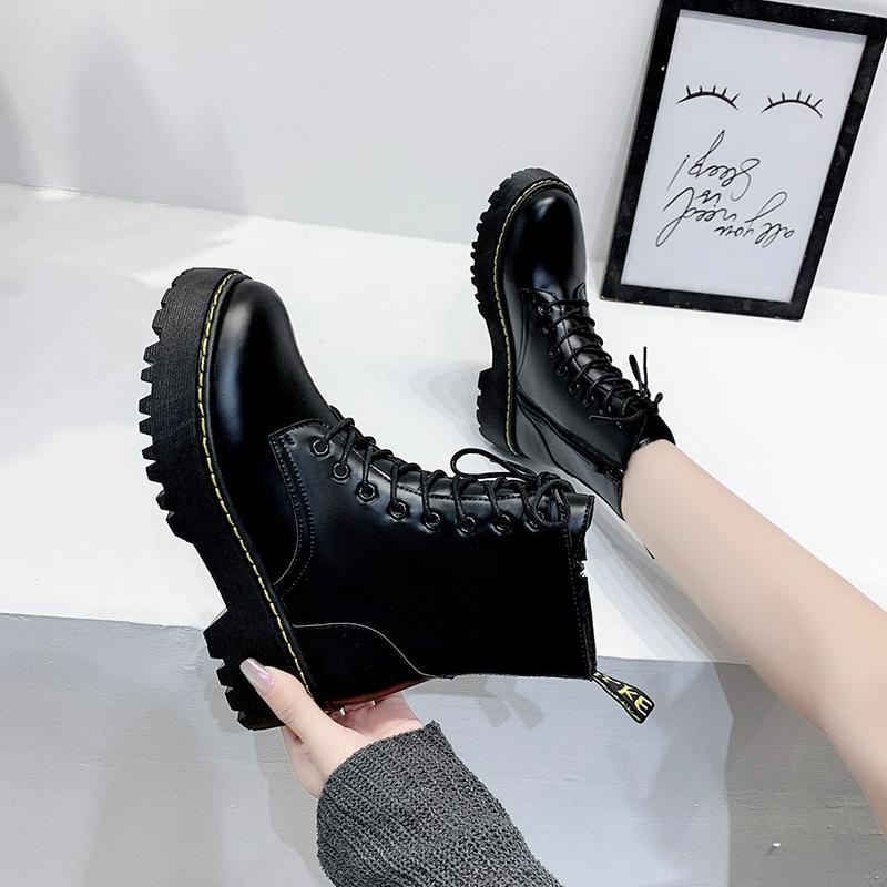 New Mid Calf Boots Women Winter Fashion Lace-up Ladies Chelsea Zipper Botas Mujer Boots Sports Platform Heel Ladies Shoes D466