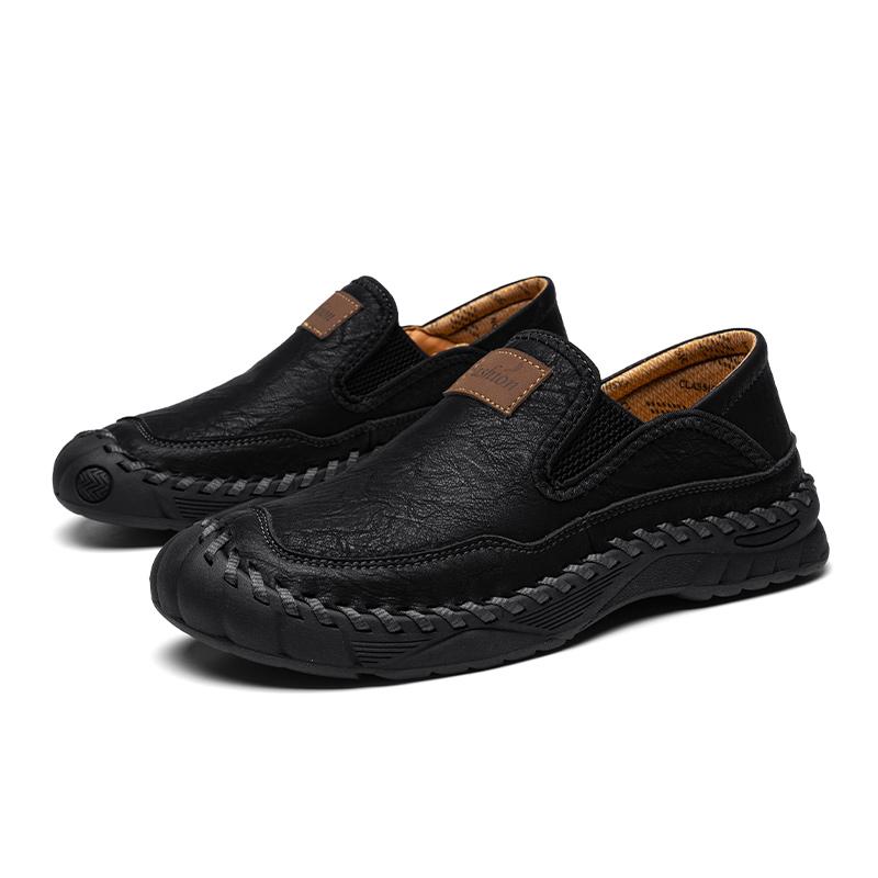 Men's Casual Fashion Shoes Slip-on Leather Shoes Hand-stitched Casual Walking Shoes Loafers Breathable Driving 38-48