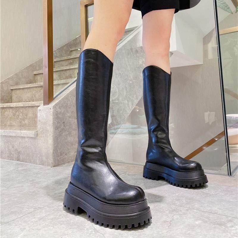 European boots Knight boots Women's 2025 autumn and winter thick-soled muffin boots Locomotive boots Skinny boots