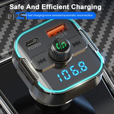 Dual-Port Car Charger with Bluetooth-compatible 54W Fast Charging Transmitter CVC Noise Cancellation Voltage Display Voice Assistant Car Adapter