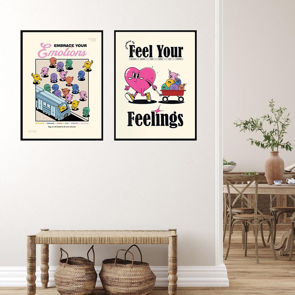 Cartoon Positive Retro Quote Print Feelings Self Love Emotions Art Poster Trendy Abstract Canvas Painting Living Room Home Decor