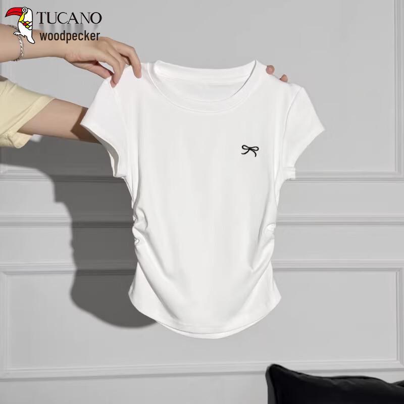 Woodpecker Women s Bowknot Embroidered Slim-Fit Short Sleeve T-Shirt L