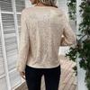 Women Tops V-Neck Lantern Long Sleeve Pullover Tops Loose Fit Solid Color Shiny Sequins Party Blouse Streetwear