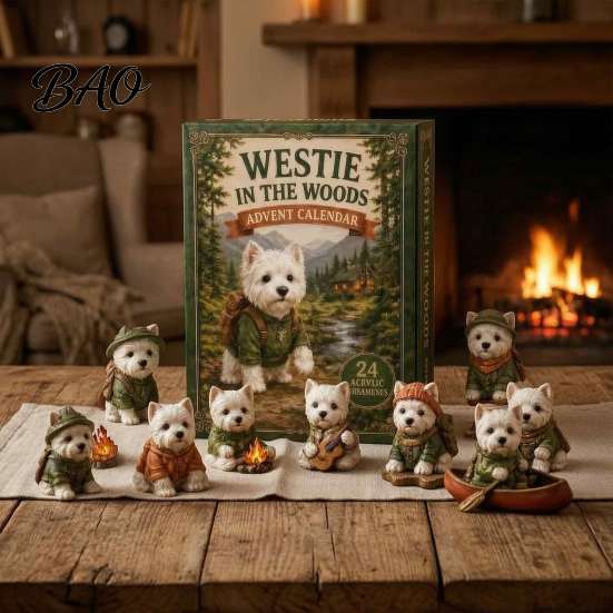 Limited Collection Dog Toys Westie in The Woods Advent Calendar, 24-Day Christmas Countdown Surprise Blind Box Figure Set, West Highland White Terrier