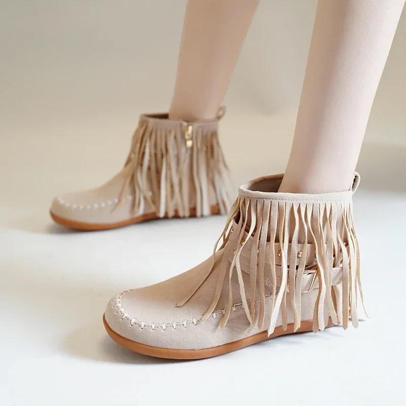 Bohemian Style Women Shoes  Autumn Winter Fashion Women's Tassel Boots Comfortable Flat Sole Ladies Ankle Boot  Mujer