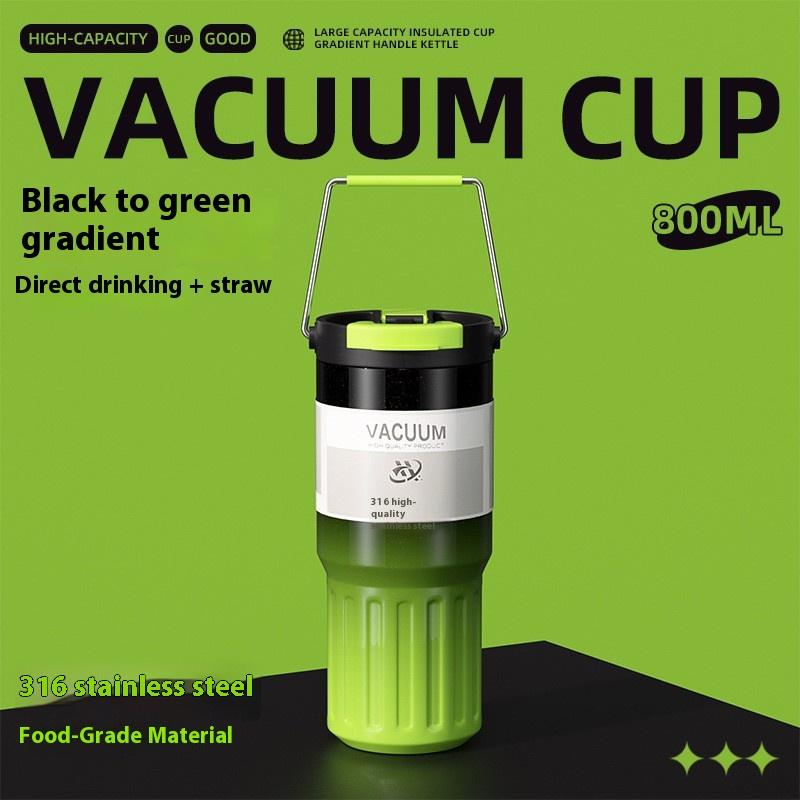 

Ice King Portable Car Double Straw Water Bottle Large Capacity Handheld Design 316 Stainless Steel Double Drinking 600ml зелений