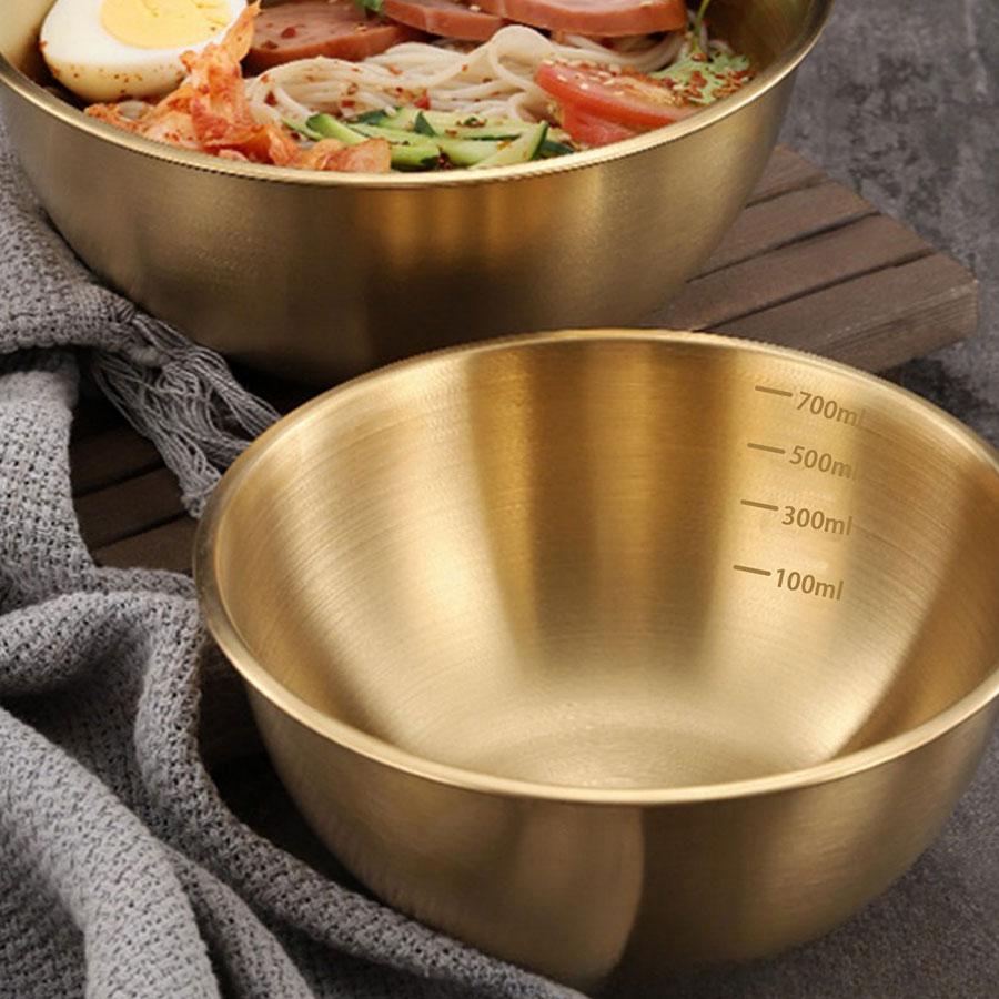 1pcs/3pcs Stainless steel salad bowl, golden cooking basin, mixing bowl with scale, household multifunctional set