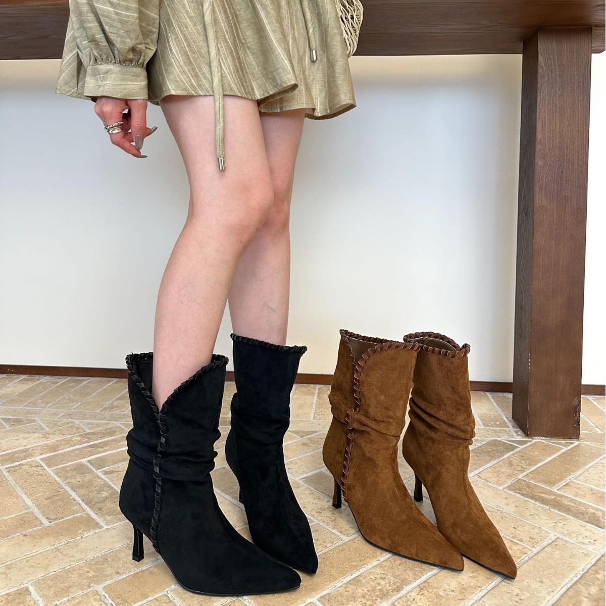 

2025 autumn and winter new fashion versatile niche string rope cone heel pointed western cowboy boots stack boots women 39 коричневый