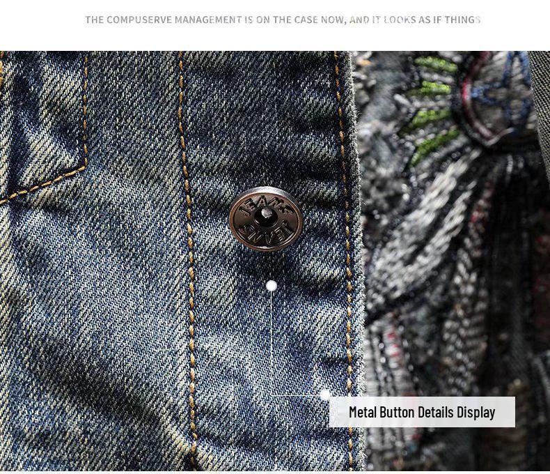 Men's Korean Style Embroidered Denim Jacket - Trendy, Loose, Casual for Spring and Autumn.