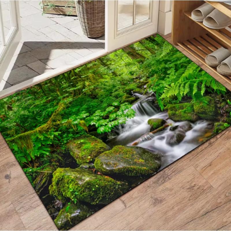 Forest and Waterfall Mat for Indoor Living Room Bedroom Daycare Terrace Garden Decoration Home Outdoor Carpet Decoration
