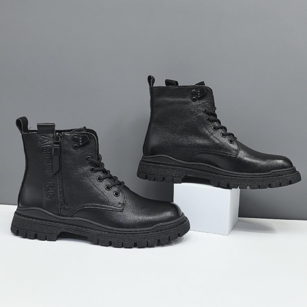 Leather Martin Boots Black Casual Leather Boots High Top Trendy Shoes Casual Shoes