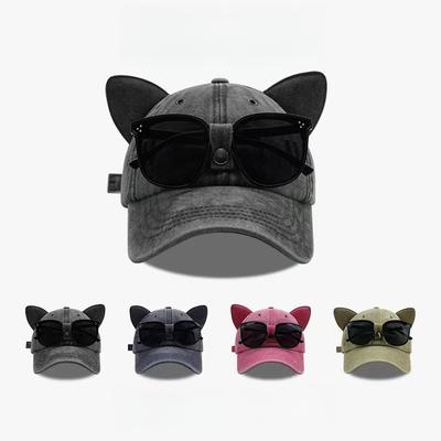 2025 New Cat Ears Sunglasses Baseball Cap Y2K Cotton Washed Pilot Snapback Caps Gorras Women And Men Outdoor Sunshade Sun Hats U