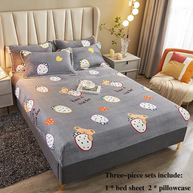 Beds Three-piece Bed Cover Coral Velvet All-inclusive Protective Cover Home Bedding Simple Wind Soft Skin