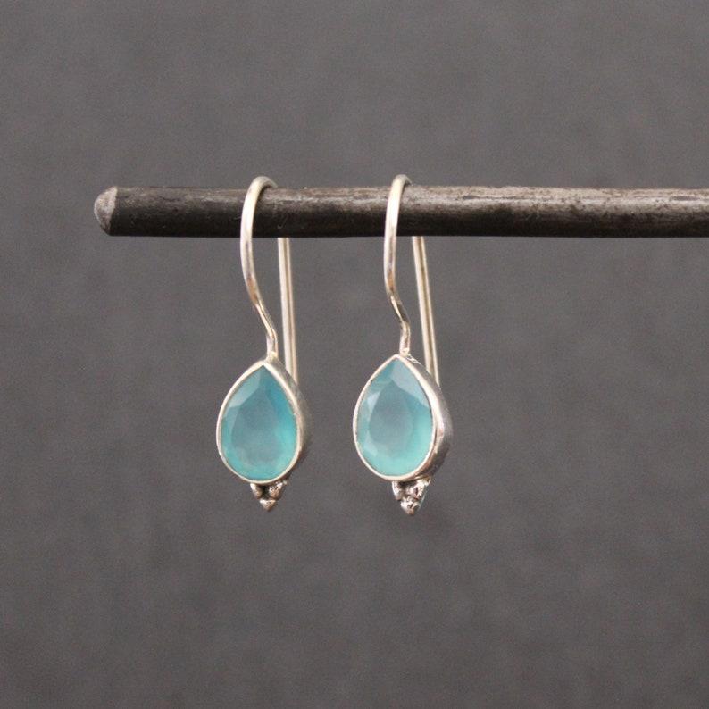 Solid 925 Sterling Silver Aqua Chalcedony Teardrop Earring Women Handmade Earring Silver Jewelry